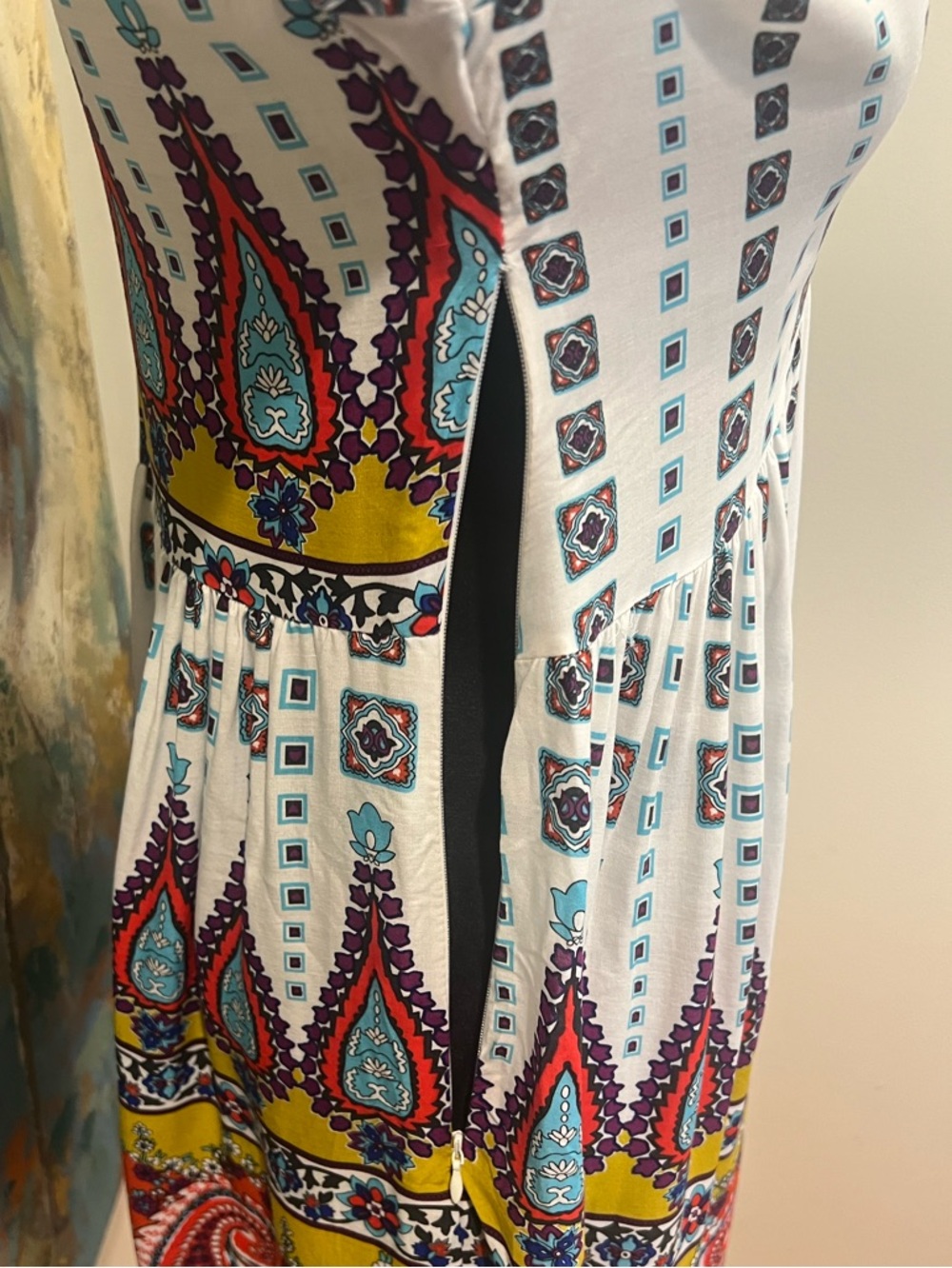 Boho Paisley Babydoll Dress Tunic Bell Sleeve Festival Mini Medium - Picture 7 of 14